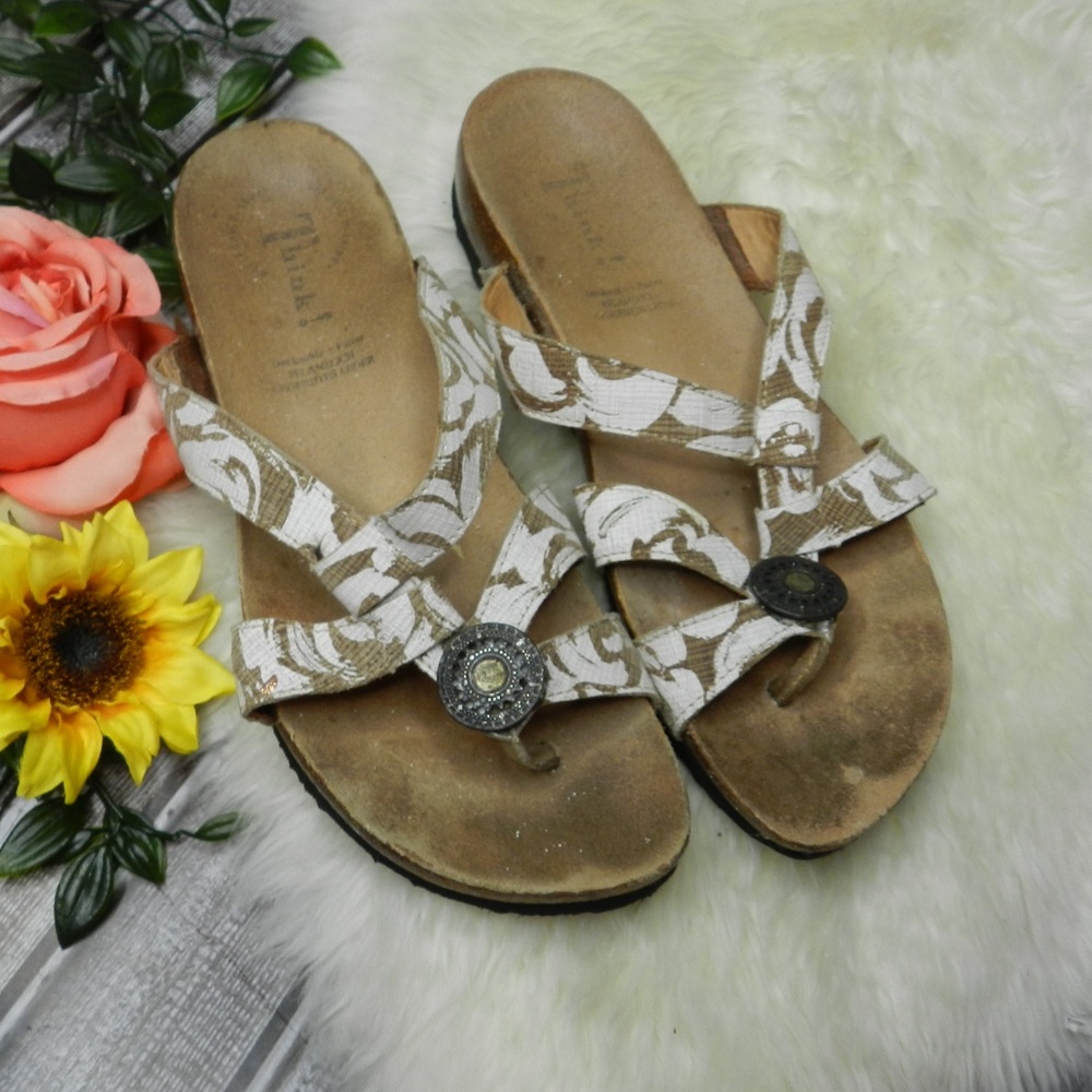 Think! Julia womens thong sandals leather size 10